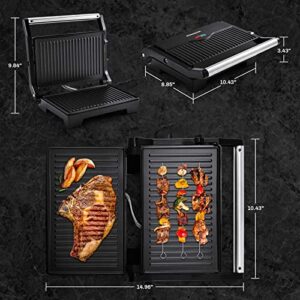 MONXOOK Panini Press Sandwich Maker, Non-Stick Coated Plates (9.06INx5.63IN), Opens 180 Degrees, 1000W Sandwich Press, Contact Indoor Grill with Locking Lid, Black