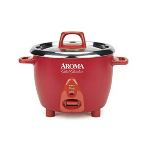 aroma housewares select stainless rice cooker & warmer with uncoated inner pot, 6-cup(cooked)/ 1.2qt, arc-753sgr, red