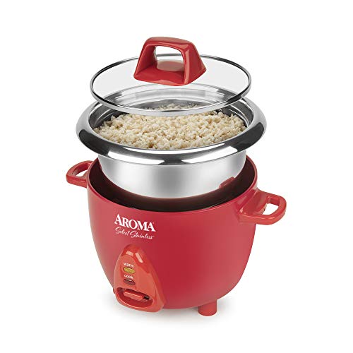 Aroma Housewares Select Stainless Rice Cooker & Warmer with Uncoated Inner Pot, 6-Cup(cooked)/ 1.2Qt, ARC-753SGR, Red