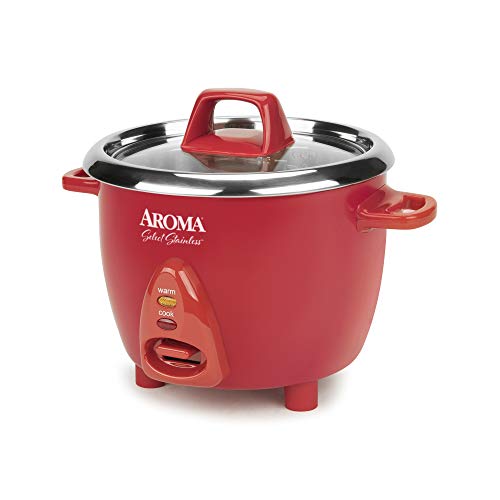 Aroma Housewares Select Stainless Rice Cooker & Warmer with Uncoated Inner Pot, 6-Cup(cooked)/ 1.2Qt, ARC-753SGR, Red