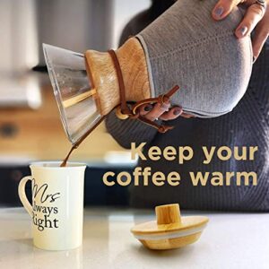 HEXNUB - Bamboo Lid Compatible with Chemex Coffee Makers, Fits All Chemex Cup Sizes, Keeps Coffee Hot or Cold, Fits Collar and Handle Carafes, Bodum 4, 8 and 12 Cup Pour Over Coffee Brewers