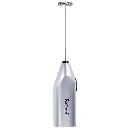 Remeel Handheld Milk Frother with Stainless Steel Whisk, Portable and Powerful Foam Maker for Morning Coffee, Latte, Cappuccino, Hot Chocolate (Silver)