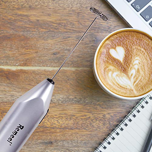 Remeel Handheld Milk Frother with Stainless Steel Whisk, Portable and Powerful Foam Maker for Morning Coffee, Latte, Cappuccino, Hot Chocolate (Silver)