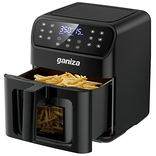 Air Fryers Oven, GANIZA 6 Quart Oilless Air Fryer with Visible Cooking Window, One-Touch Screen with 13 Functions, Nonstick and Dishwasher-Safe Basket, Customized Temp/Time, Black