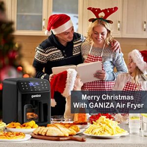 Air Fryers Oven, GANIZA 6 Quart Oilless Air Fryer with Visible Cooking Window, One-Touch Screen with 13 Functions, Nonstick and Dishwasher-Safe Basket, Customized Temp/Time, Black