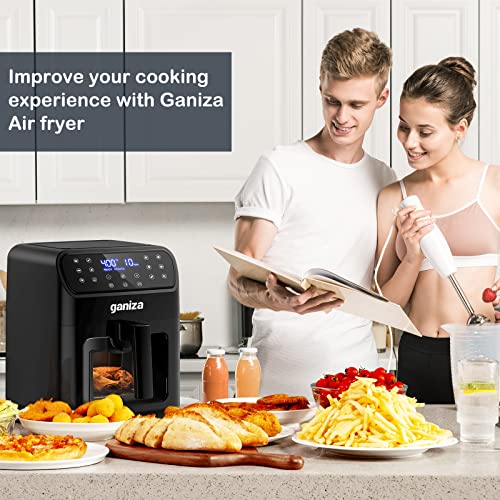 Air Fryers Oven, GANIZA 6 Quart Oilless Air Fryer with Visible Cooking Window, One-Touch Screen with 13 Functions, Nonstick and Dishwasher-Safe Basket, Customized Temp/Time, Black