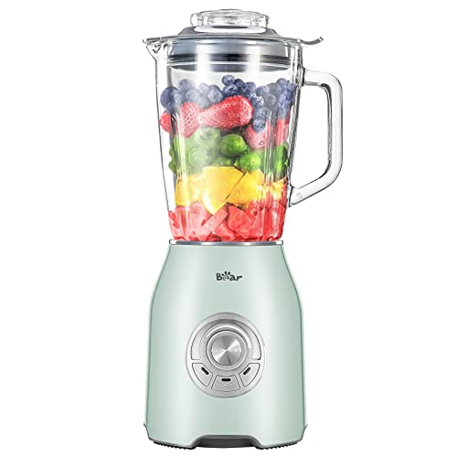 Bear Countertop Blender, 1000W Professional Smoothie Blender for Shakes and Smoothies with 51 Oz Glass Jar, Step-less Speed Knob and 3 Functions for Crushing Ice, Fruit and Pulse/Autonomous Clean