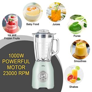 Bear Countertop Blender, 1000W Professional Smoothie Blender for Shakes and Smoothies with 51 Oz Glass Jar, Step-less Speed Knob and 3 Functions for Crushing Ice, Fruit and Pulse/Autonomous Clean