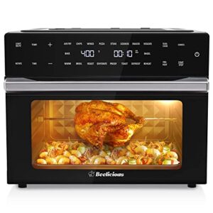 beelicious 32qt extra large air fryer, 19-in-1 air fryer toaster oven combo with rotisserie and dehydrator, digital convection oven countertop airfryer fit 13″ pizza, 6 accessories, 1800w, black