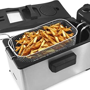 Elite Gourmet EDF-3500 Electric Immersion Deep Fryer. Removable Basket, Timer Control Adjustable Temperature, Lid with Viewing Window and Odor Free Filter,Stainless Steel,3.5 Quart / 14 Cup