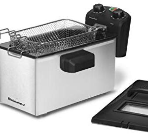 Elite Gourmet EDF-3500 Electric Immersion Deep Fryer. Removable Basket, Timer Control Adjustable Temperature, Lid with Viewing Window and Odor Free Filter,Stainless Steel,3.5 Quart / 14 Cup