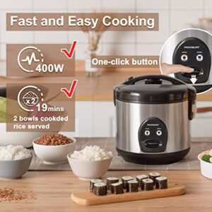 MOOSUM Electric Rice Cooker with One Touch for Asian Japanese Sushi Rice, 5-cup Uncooked/10-cup Cooked, Fast&Convenient Cooker with Steamer, Stainless Steel Housing and Auto Warmer