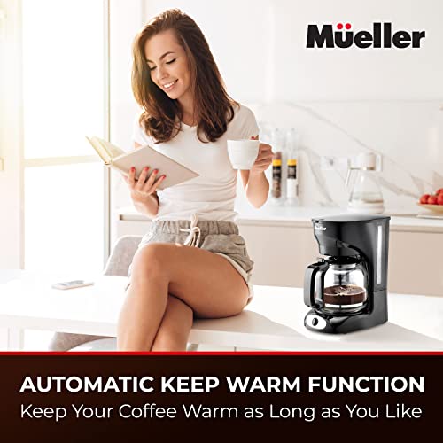 Mueller 12-Cup Drip Coffee Maker with Permanent Filter and Borosilicate Glass Carafe, Auto Keep Warm Function, Clear Water Level Window Coffee Machine