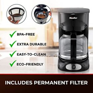 Mueller 12-Cup Drip Coffee Maker with Permanent Filter and Borosilicate Glass Carafe, Auto Keep Warm Function, Clear Water Level Window Coffee Machine