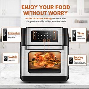 CROWNFUL Air Fryer, 10.6 Quart Large Convection Toaster Oven with Digital LCD Touch Screen, 10 in 1 Oilless Cooker with Rotisserie & Dehydrator, Accessories and Online Cookbook Included