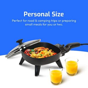 Elite Gourmet EFS-400# Personal Stir Fry Griddle Pan, Rapid Heat Up, 600 Watts Non-stick Electric Skillet with Tempered Glass Lid, Black