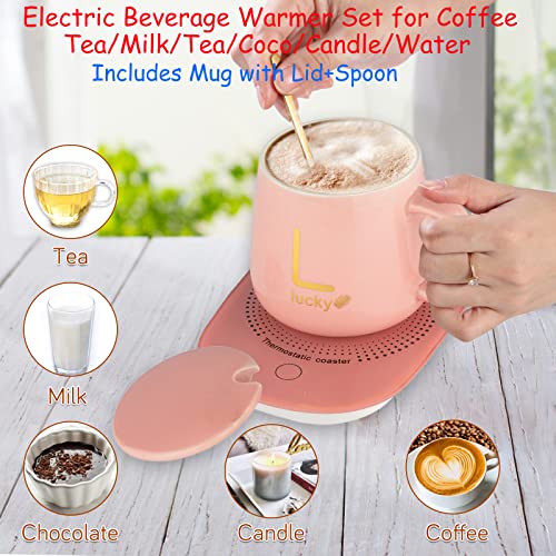 Coffee Mug Warmer with Mug, Coffee Cup Mug Warmer for Desk with Auto Shut Off, Mug Warmer Set for Desk Home Office--Birthday Coffee Gifts