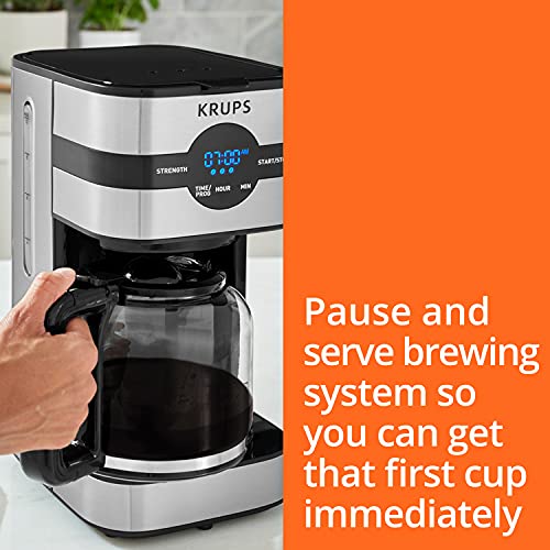 KRUPS Simply Brew Digital Drip Coffee Maker, 10 cups, Black & Stainless Steel