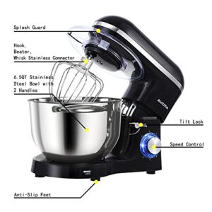Aucma Stand Mixer,6.5-QT 660W 6-Speed Tilt-Head Food Mixer, Kitchen Electric Mixer with Dough Hook, Wire Whip & Beater (6.5QT, Black)