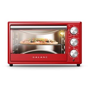 galanz grh1209rdrm151 large 6-slice retro toaster oven with true convection 8-in-1 combo, toast, roast, broil, 12” pizza, dehydrator with keep warm setting, 0.9 cu.ft, red
