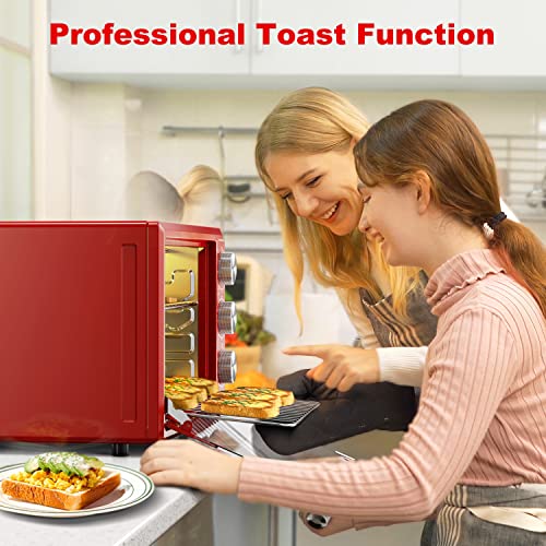 Galanz GRH1209RDRM151 Large 6-Slice Retro Toaster Oven with True Convection 8-in-1 Combo, Toast, Roast, Broil, 12” Pizza, Dehydrator with Keep Warm Setting, 0.9 Cu.Ft, Red