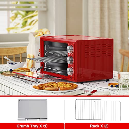 Galanz GRH1209RDRM151 Large 6-Slice Retro Toaster Oven with True Convection 8-in-1 Combo, Toast, Roast, Broil, 12” Pizza, Dehydrator with Keep Warm Setting, 0.9 Cu.Ft, Red