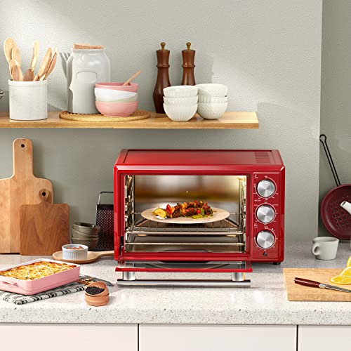 Galanz GRH1209RDRM151 Large 6-Slice Retro Toaster Oven with True Convection 8-in-1 Combo, Toast, Roast, Broil, 12” Pizza, Dehydrator with Keep Warm Setting, 0.9 Cu.Ft, Red