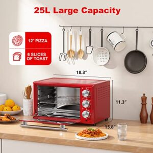 Galanz GRH1209RDRM151 Large 6-Slice Retro Toaster Oven with True Convection 8-in-1 Combo, Toast, Roast, Broil, 12” Pizza, Dehydrator with Keep Warm Setting, 0.9 Cu.Ft, Red