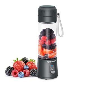 nuwave portable blender, personal blender with usb-c rechargeable, 6-piece-blade for crushing ice, bpa free 18 oz jar, smoothies blender for travel, office and sports, obsidian gray (black)
