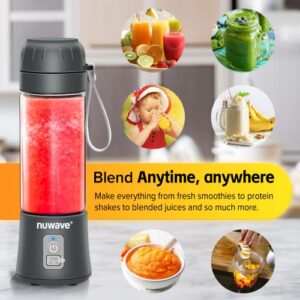Nuwave Portable Blender, Personal Blender with USB-C Rechargeable, 6-Piece-Blade for Crushing Ice, BPA Free 18 Oz Jar, Smoothies Blender for Travel, Office and Sports, Obsidian Gray (Black)