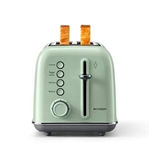 buydeem dt620 2-slice toaster, extra wide slots, retro stainless steel with high lift lever, bagel and muffin function, removal crumb tray, 7-shade settings (cozy greenish)