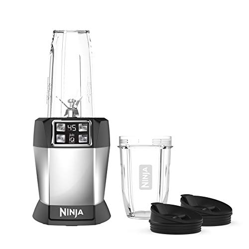 Ninja BL480D Nutri Personal Countertop Blender, Auto-iQ Technology, 1000-Watts, for Frozen Drinks, Smoothies, Sauces & More, with 18-oz. & 24-oz. To-Go Cups & Spout Lids, Black/Silver