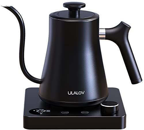 Ulalov Gooseneck Electric Kettle 1.0L with Temperature Control,Ultra Fast Boiling Hot Water Kettle for Pour-Over Coffee/Tea,100% Stainless Steel, 5 Variable Presets, 12H Keep Warm,Leak-Proof, 1200W