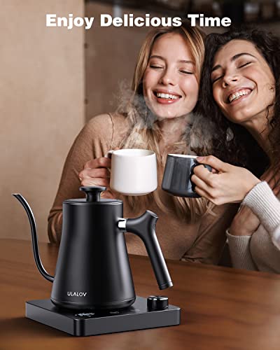 Ulalov Gooseneck Electric Kettle 1.0L with Temperature Control,Ultra Fast Boiling Hot Water Kettle for Pour-Over Coffee/Tea,100% Stainless Steel, 5 Variable Presets, 12H Keep Warm,Leak-Proof, 1200W