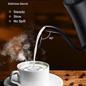 Ulalov Gooseneck Electric Kettle 1.0L with Temperature Control,Ultra Fast Boiling Hot Water Kettle for Pour-Over Coffee/Tea,100% Stainless Steel, 5 Variable Presets, 12H Keep Warm,Leak-Proof, 1200W