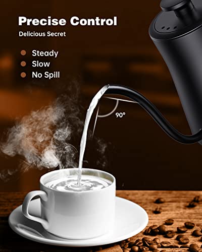 Ulalov Gooseneck Electric Kettle 1.0L with Temperature Control,Ultra Fast Boiling Hot Water Kettle for Pour-Over Coffee/Tea,100% Stainless Steel, 5 Variable Presets, 12H Keep Warm,Leak-Proof, 1200W