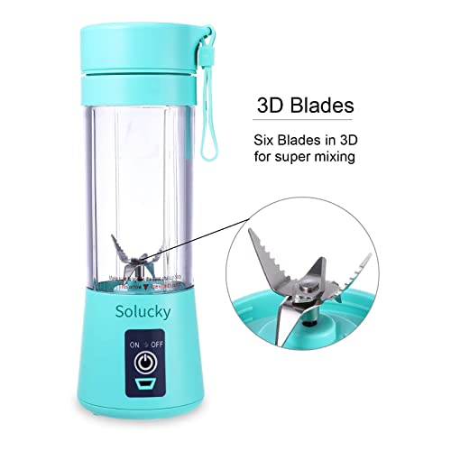 Portable Blender, Solucky Personal Size Blender, 380 ml Mini Juicer Cup, Household Fruit Mixer, Small Blender for Shakes and Smoothies, USB Rechargeable with 6 Blade, Ideal for Travel, Home and Office