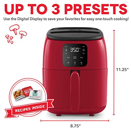 DASH Tasti-Crisp™ Digital Air Fryer with AirCrisp Technology, Custom Presets, Temperature Control, and Auto Shut Off Feature, 2.6 Quart - Red