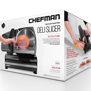 Chefman Die-Cast Electric Meat & Deli Slicer, A Powerful Machine with Adjustable Slice Thickness, Stainless Steel Blades & Safe Non-Slip Feet To Easily Cut Ham, Cheese, Bread, Fruit & Veggies At Home