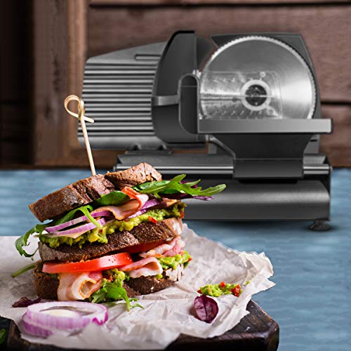 Chefman Die-Cast Electric Meat & Deli Slicer, A Powerful Machine with Adjustable Slice Thickness, Stainless Steel Blades & Safe Non-Slip Feet To Easily Cut Ham, Cheese, Bread, Fruit & Veggies At Home