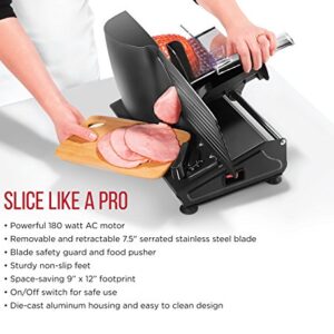 Chefman Die-Cast Electric Meat & Deli Slicer, A Powerful Machine with Adjustable Slice Thickness, Stainless Steel Blades & Safe Non-Slip Feet To Easily Cut Ham, Cheese, Bread, Fruit & Veggies At Home