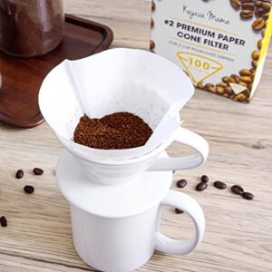 Kajava Mama Pour Over Coffee Dripper - Ceramic Slow Brewing Accessories for Home, Cafe, Restaurants - Easy Manual Brew Maker Gift - Strong Flavor Brewer - V02 Paper Cone Filters - White, 2 Cup