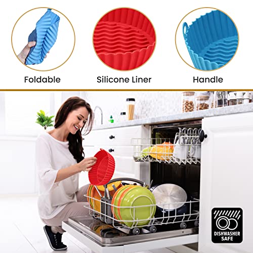 2 Pack Reusable Air Fryer Silicone Liners for 5 QT or Bigger, Silicone Air Fryer Liners, Silicone Pot Round, Air fryer Accessories Air fryer liners, Air fryer silicone bowl, 8 qt air fryer liners.