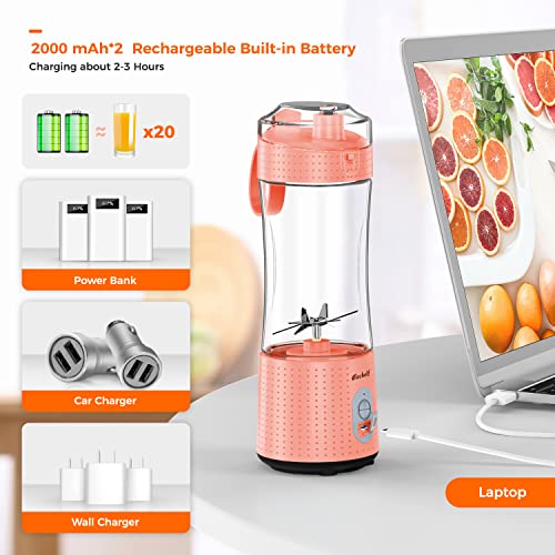 Elechelf Portable Blender, Personal Size Blender Smoothies and Shakes, Mini Blender USB Rechargeable, Handheld Blender Sports,Travel,Gym (Orange)