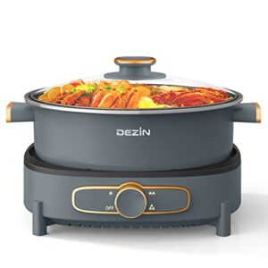 dezin electric shabu shabu hot pot with removable pot, 4l electric non-stick hot pot with multi-power control, 3.7″ depth electric cooker with tempered glass lid for party, family and friend gathering