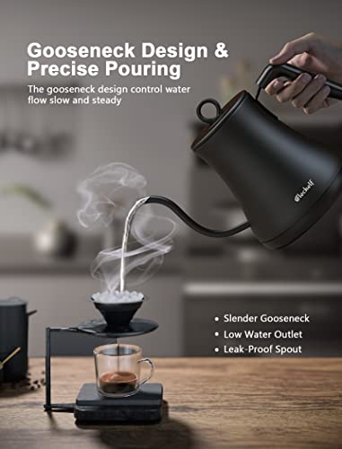 Elechelf Electric Gooseneck Kettle, 0.8L Pour-Over Coffee Kettle, Variable Temperature Control Tea Kettle, Auto Shut off & Boil-Dry Protection, 1000W Stainless Steel Electric Kettle