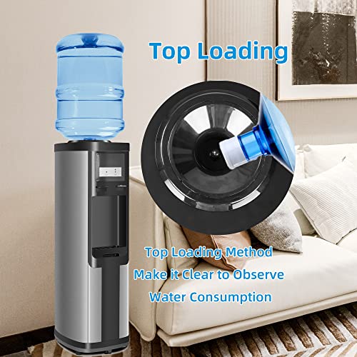 Water Cooler Dispenser, 5 Gallon Top Loading Water Cooler Water Dispenser, 2 Temps (Hot & Cold), Quiet, Black and Stainless Steel, ETL Listed, Child Safety Lock