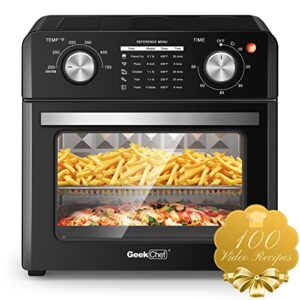 geek chef air fryer toaster oven, 10qt toaster ovens countertop, 4 slice toaster, 6 inch pizza, warm, broil, toast, bake, air fry, perfect for countertop