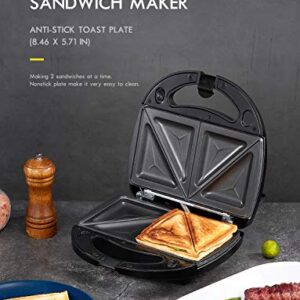 Sandwich Maker 3 in 1, Waffle Make with Removable Plate, Electric Panini Press Grill, Sandwich Toaster with Detachable Non-stick Coating, LED Indicator Lights, Cool Touch Handle, Black