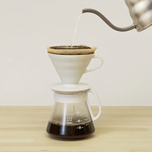 Hario V60 Pour Over Set with Ceramic Dripper, Glass Server, Scoop and Filters, Size 02, White